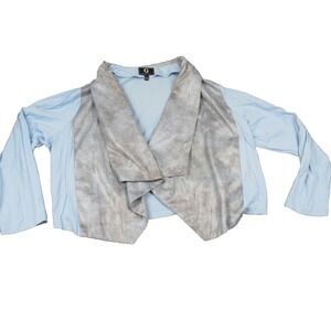 G by Giuliana Women's Light Blue Long Sleeve Top with Metallic Overlay Vest 2X